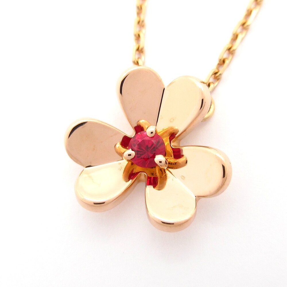 Van Cleef & Arpels Frivole Pendant Mini Model Necklace 18K Rose Gold Ruby